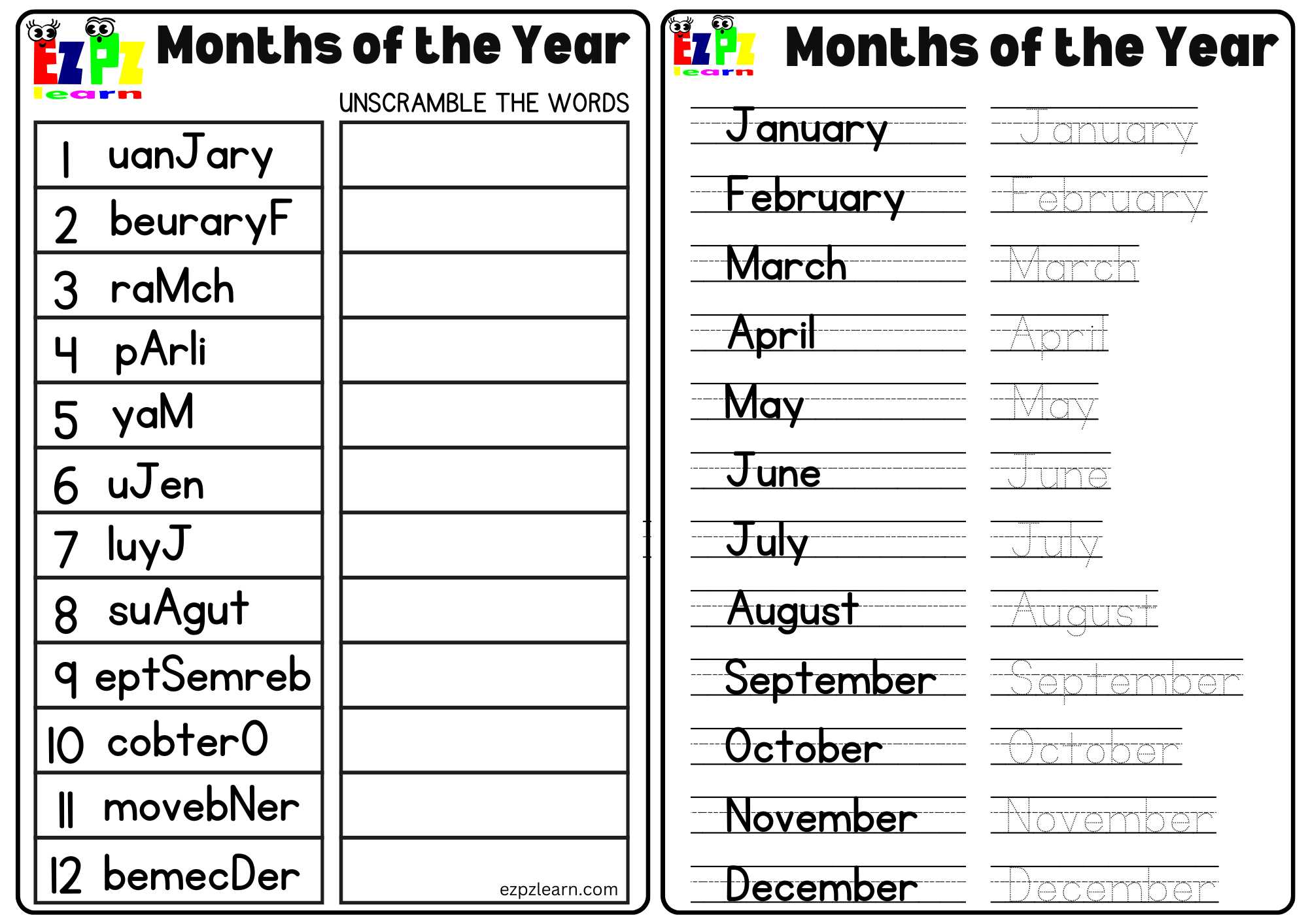 Months Of The Year Ezpzlearn